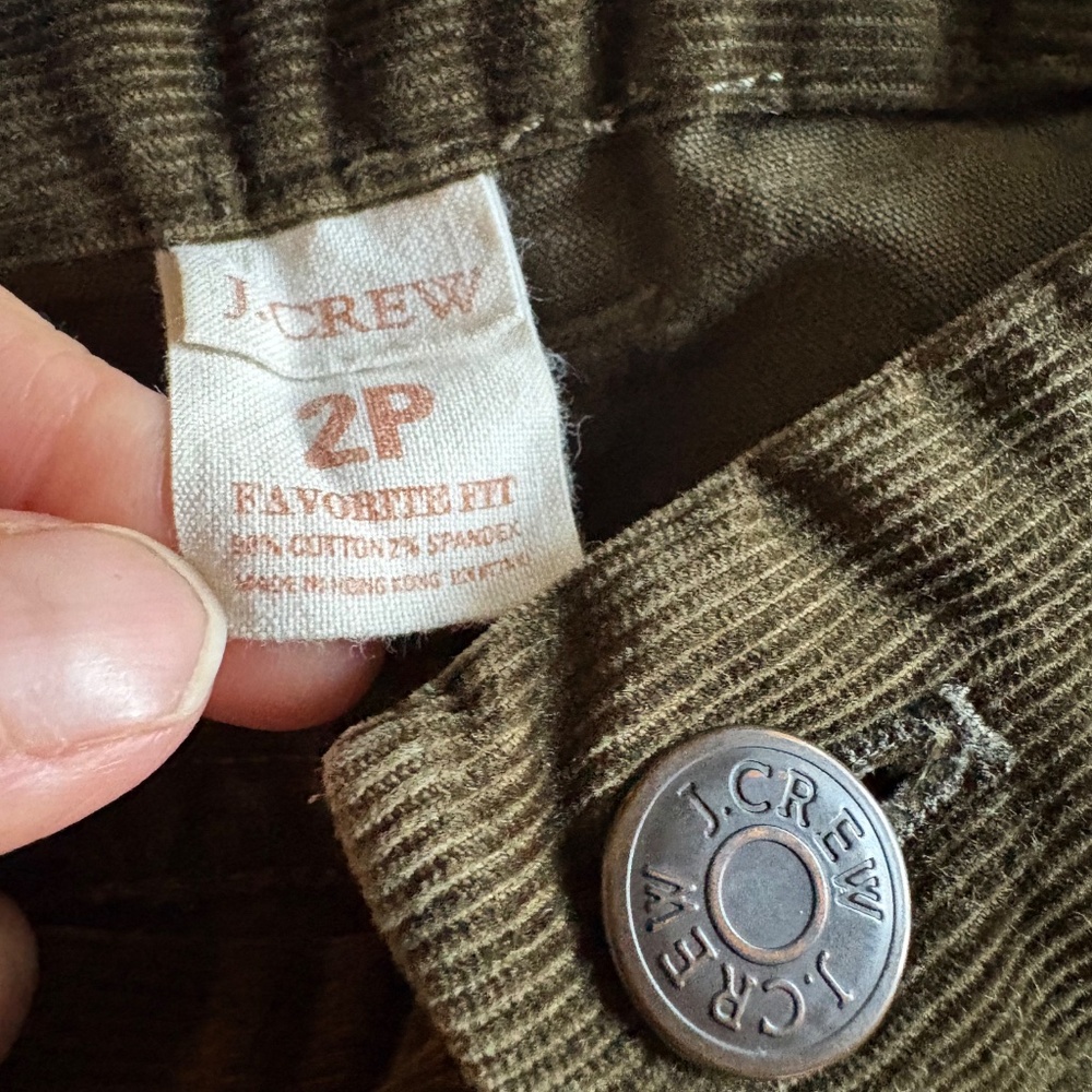 JCrew 2P dark olive corduroy favorite fit pants - Picture 2 of 6